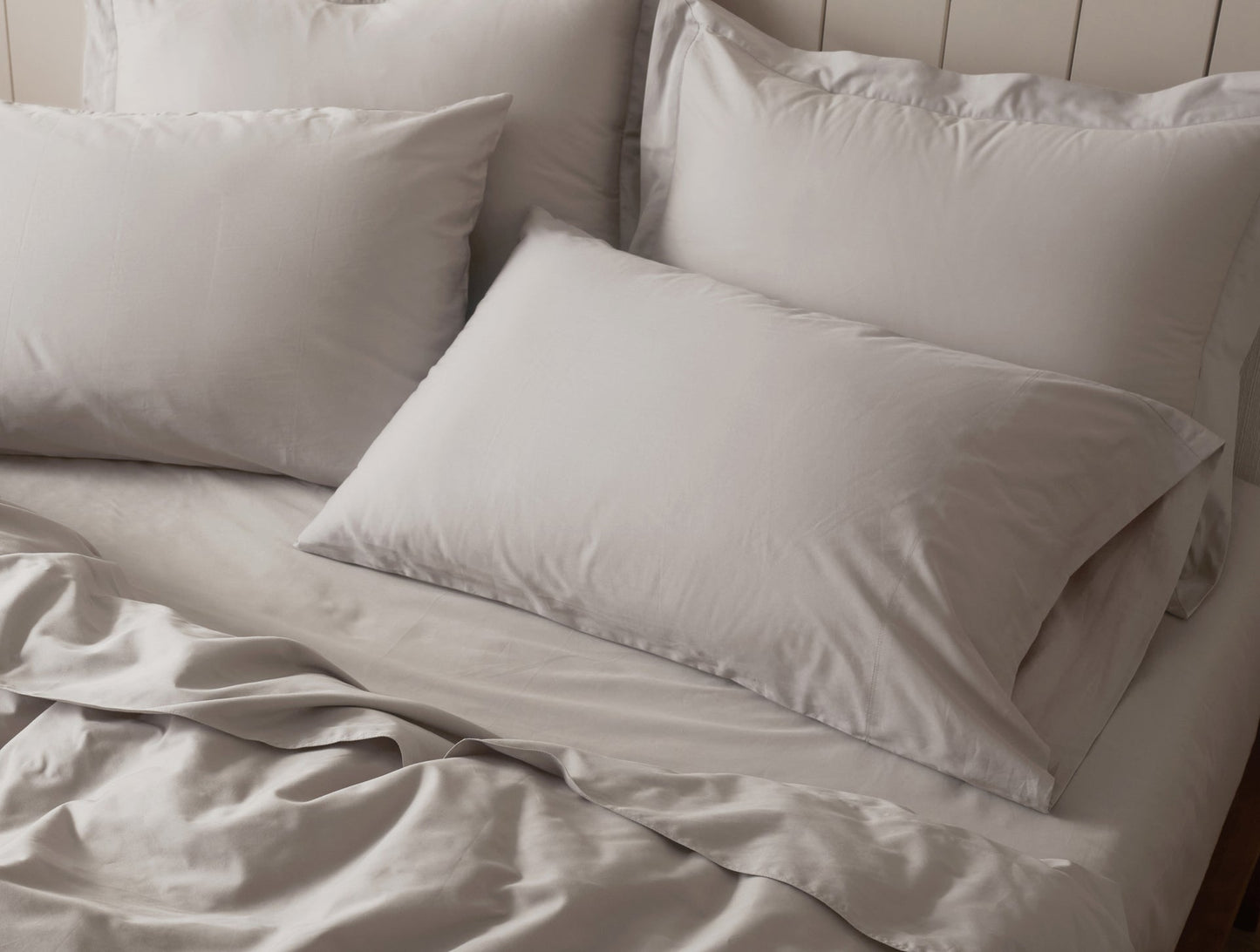 Coyuchi Pale Gray Organic Cloud Soft Sateen Sheets
