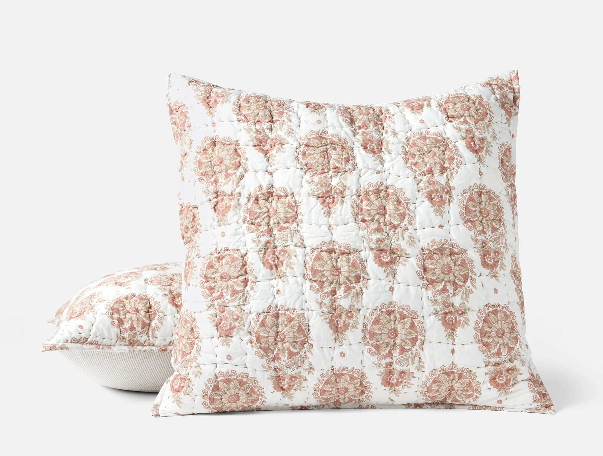 Coyuchi Euro Sham Praline Flores Handstitched Organic Quilt