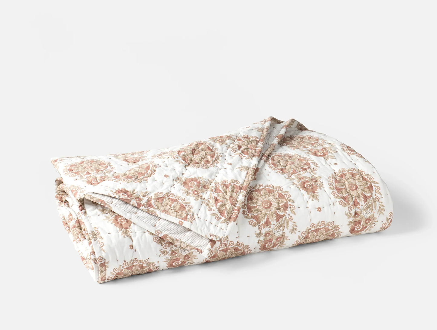 Coyuchi Twin Praline Flores Handstitched Organic Quilt