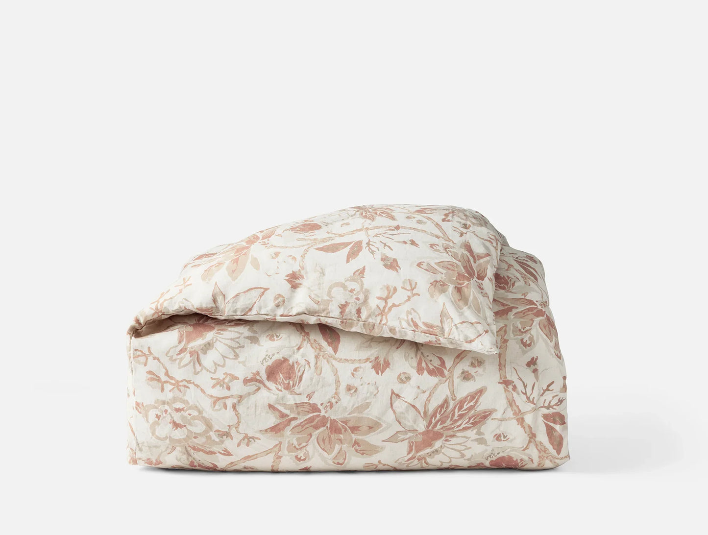 Coyuchi Full Queen Natural w Praline Sea Bloom Print Duvet Cover