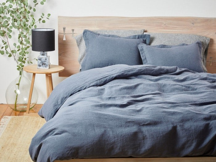 Coyuchi Harbor Blue Organic Relaxed Linen Duvet Cover