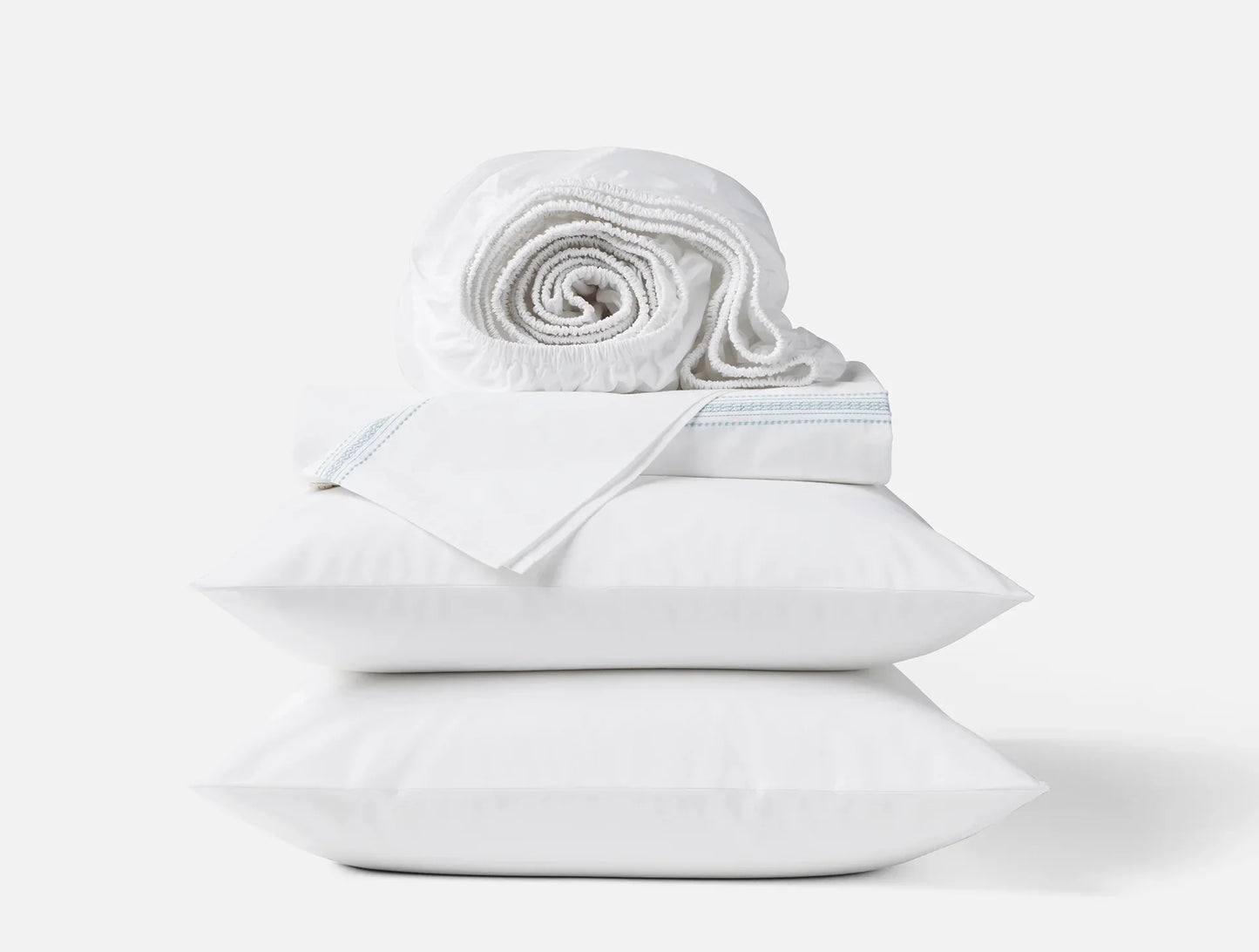 Coyuchi Alpine White w Pacific Blue Landscape Embroidered Organic Sheet Set