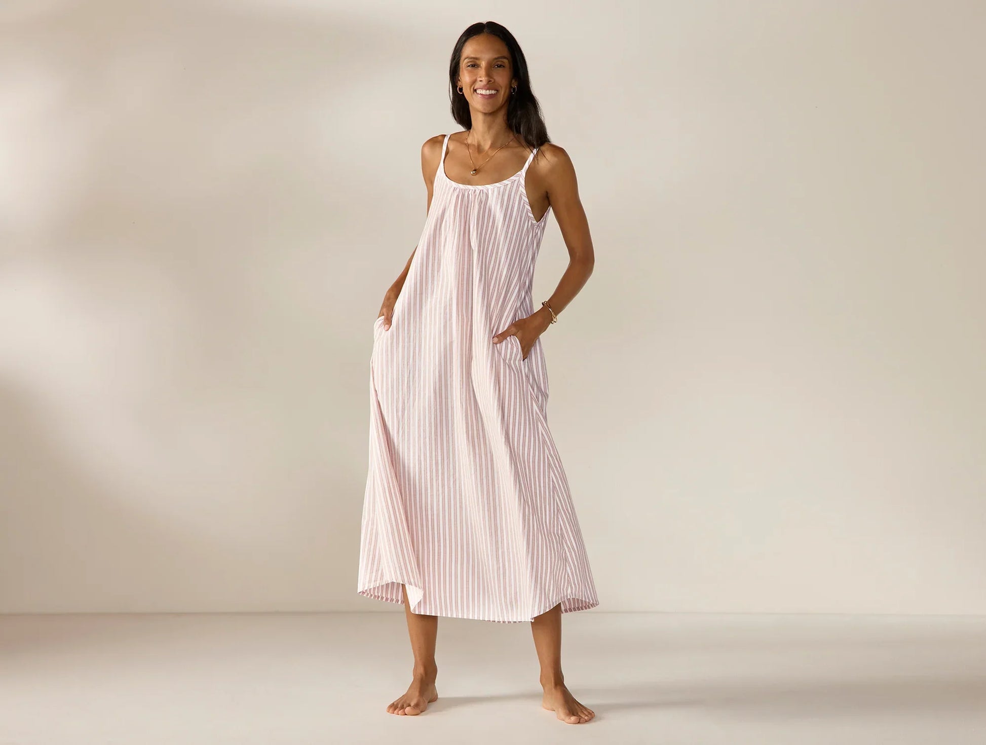 Coyuchi Medium Praline Stripe Women’s Isla Organic Cotton Night Dress
