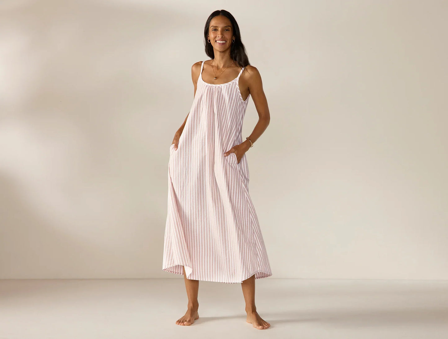 Coyuchi Large Praline Stripe Women’s Isla Organic Cotton Night Dress