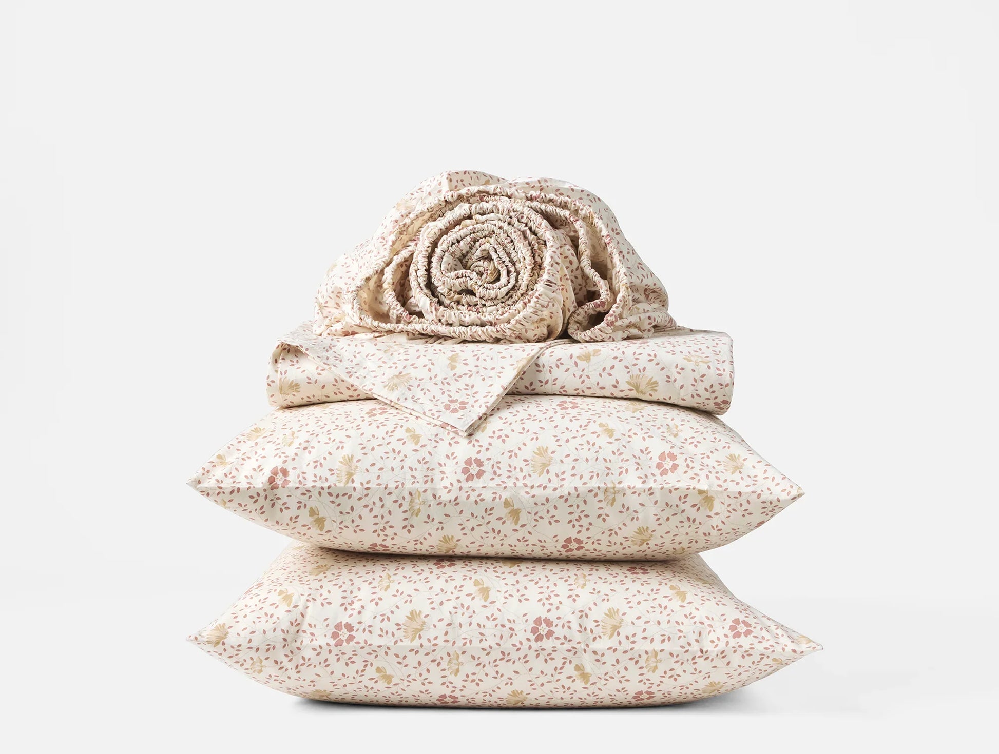Coyuchi Full Praline Meadow Organic Print Percale Sheet Set