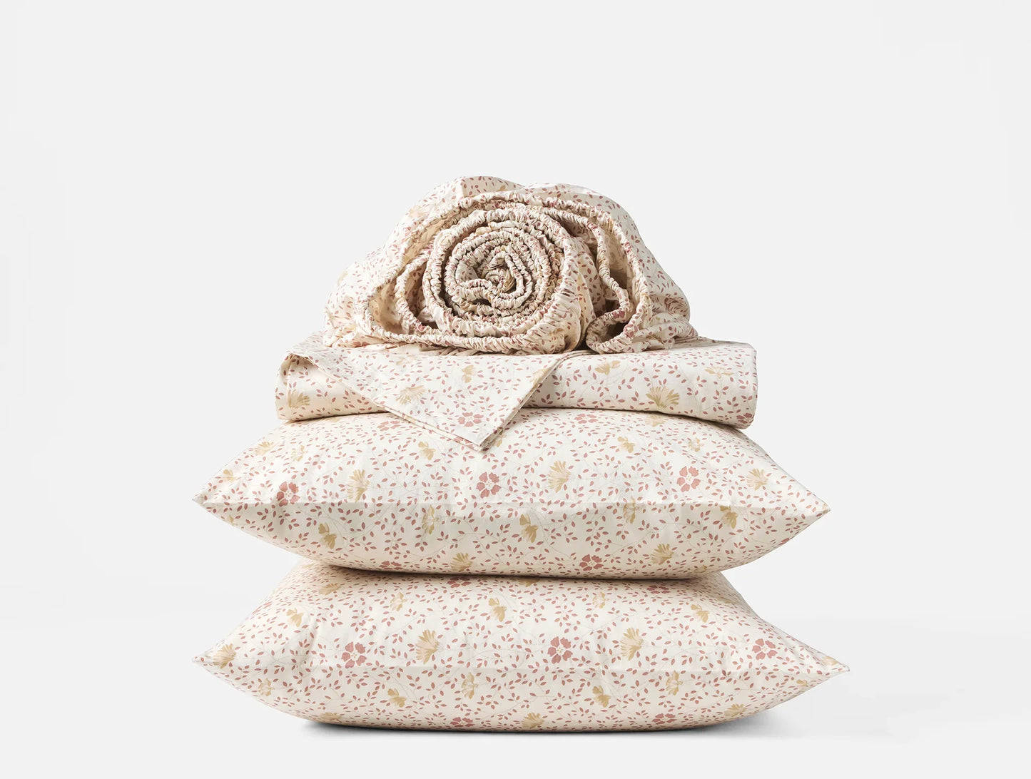 Coyuchi Queen Praline Meadow Organic Print Percale Sheet Set