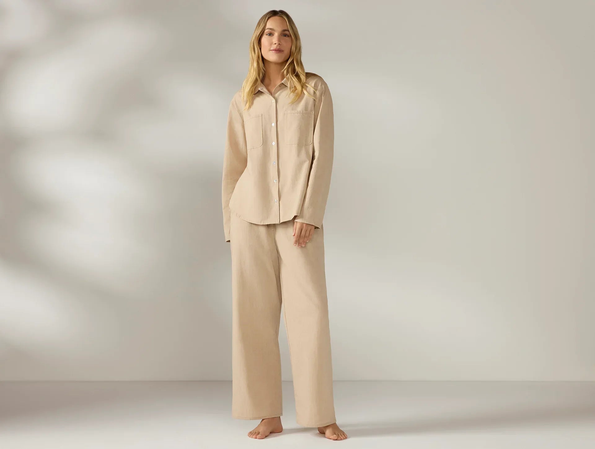 Coyuchi Hazel Chambray Women's Isla Organic Cotton Long Sleeve Pajama Set