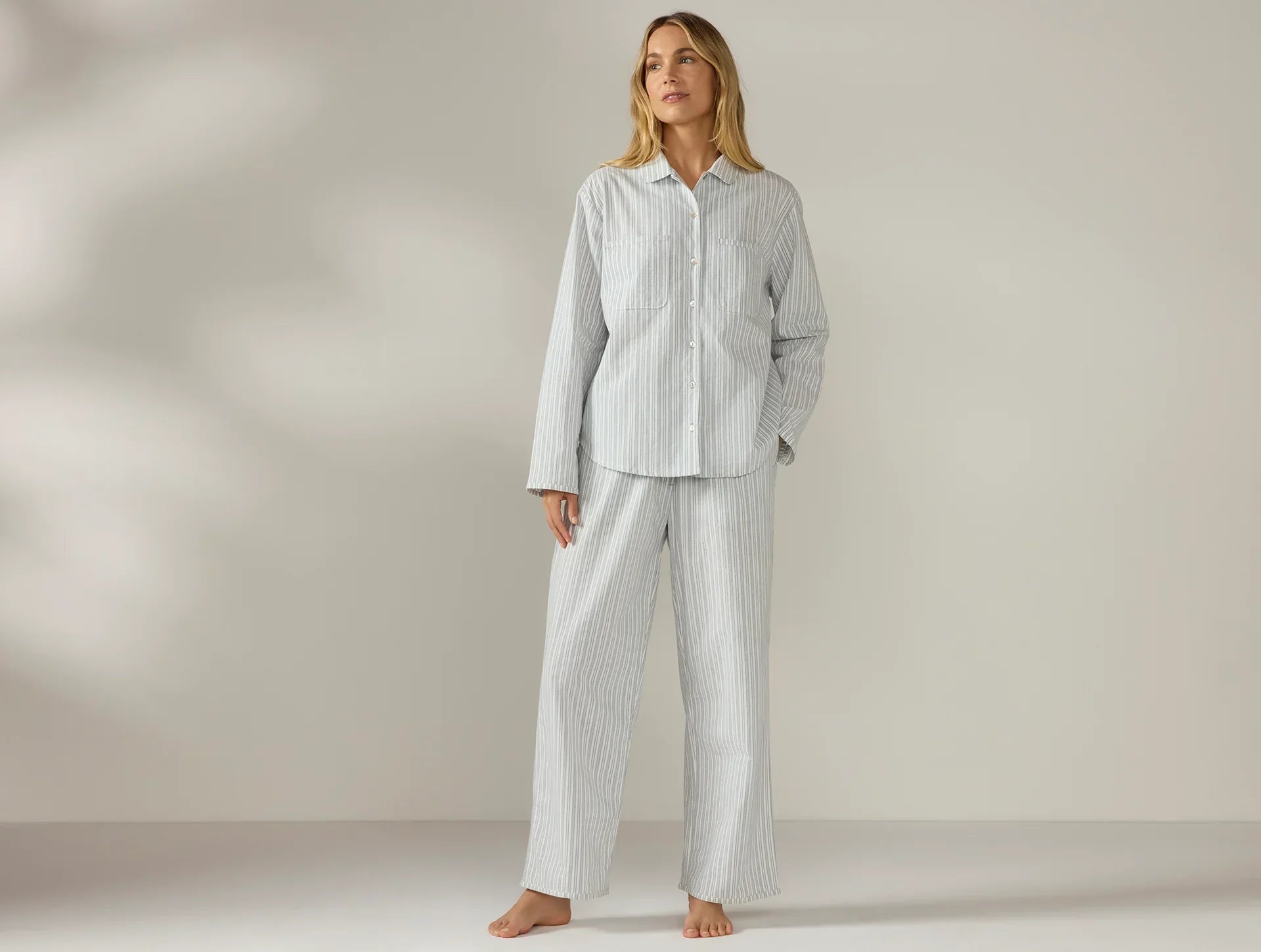 Coyuchi Large Sage w Gulf Women's Isla Organic Cotton Long Sleeve Pajama Set