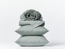 Load image into Gallery viewer, Coyuchi Sage Organic Crinkled Percale Sheets