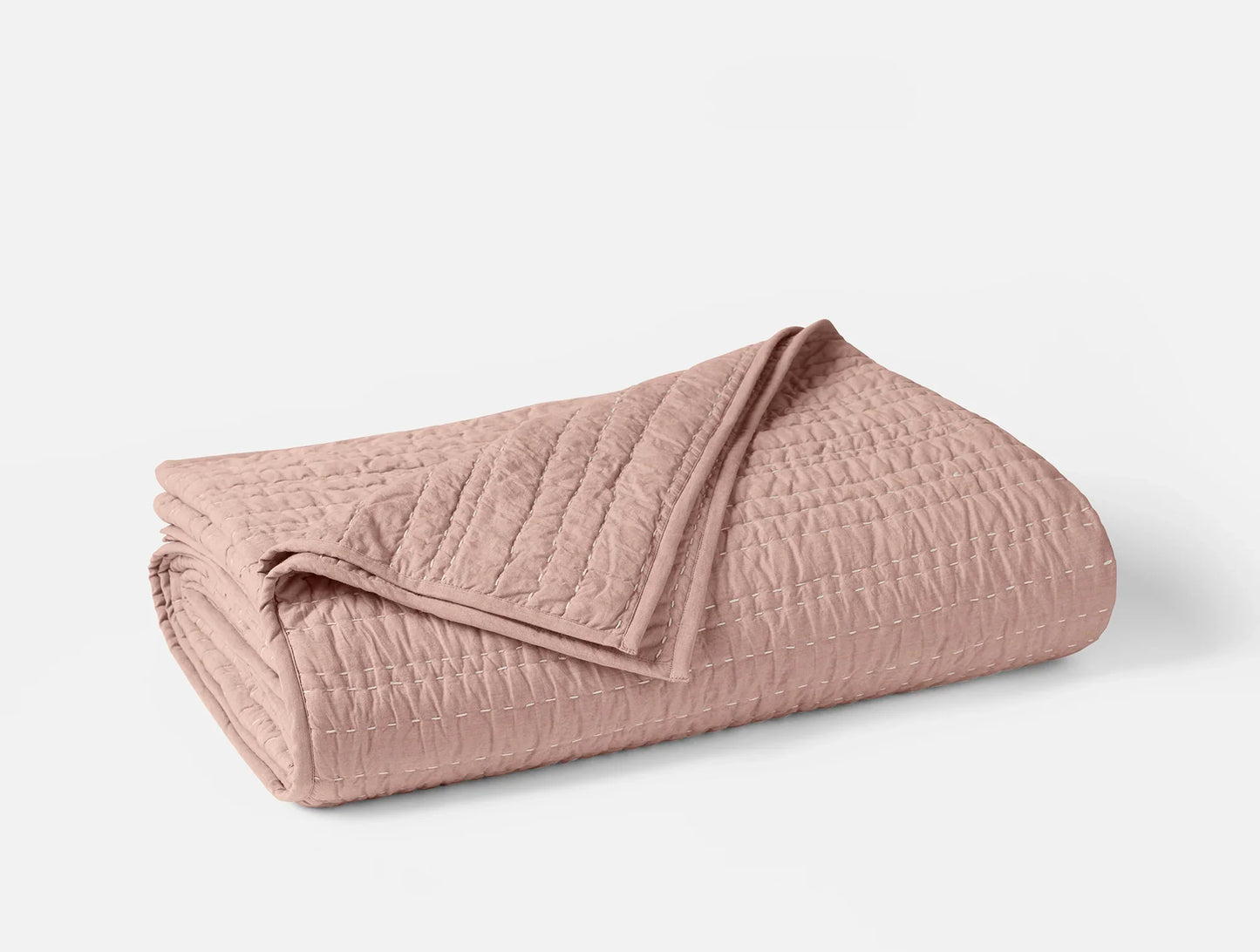 Coyuchi Twin Praline Chambray Channel Handstitched Organic Quilt