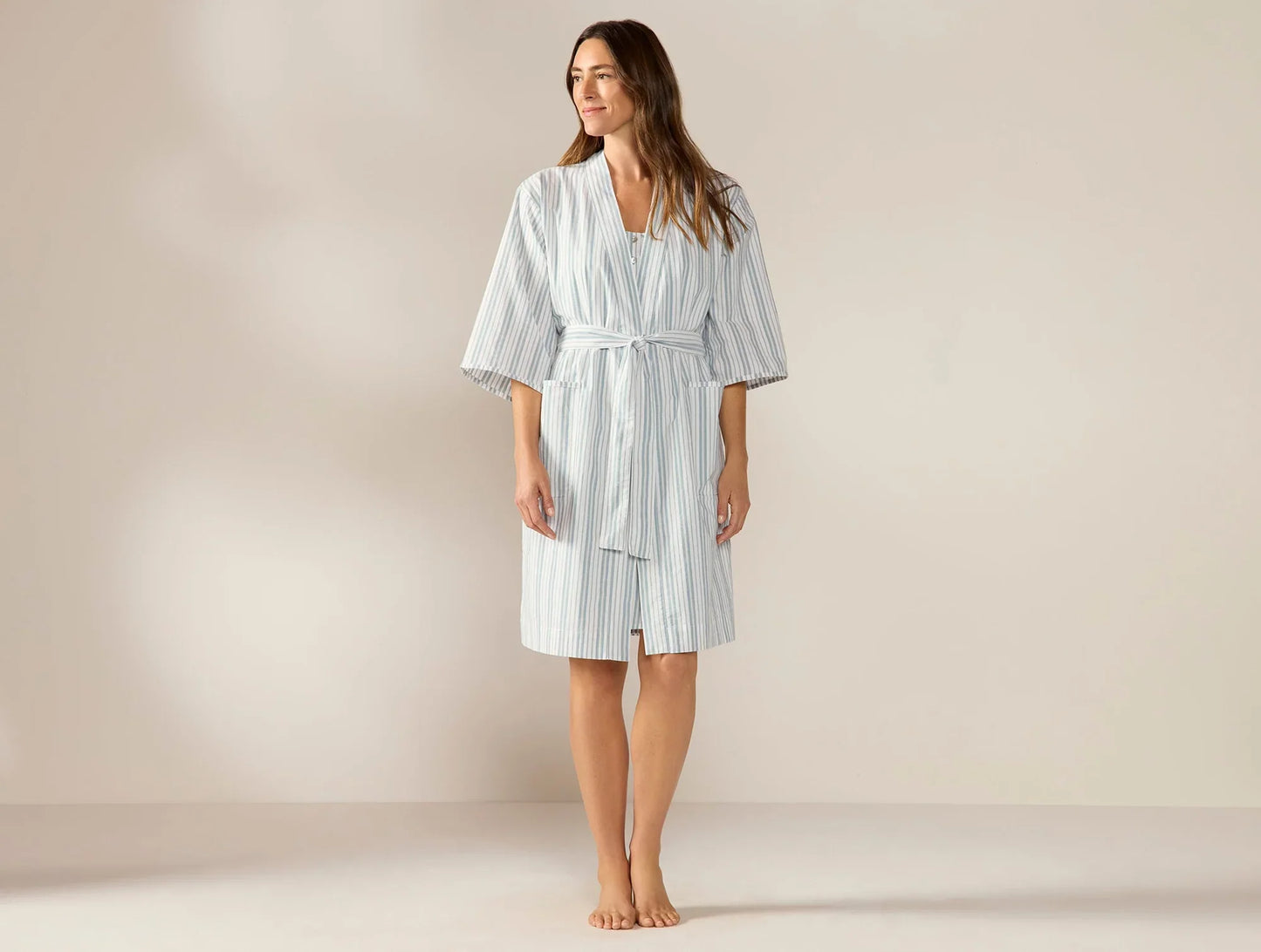 Coyuchi Medium Pacific Blue Stripe Women’s Isla Organic Cotton Robe