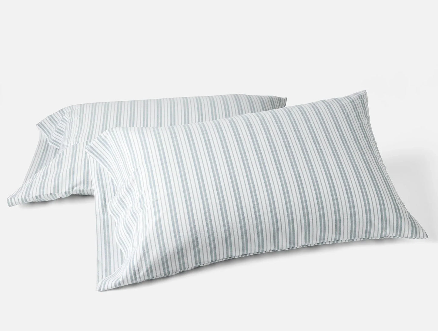 Coyuchi Standard Queen Pillowcase Set Pacific Blue Stripe Organic Crinkled Percale Sheet Set