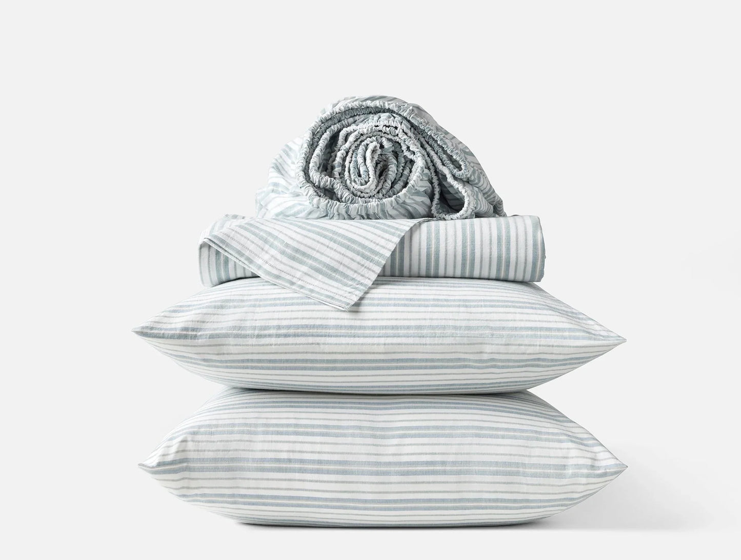Coyuchi Queen Pacific Blue Stripe Organic Crinkled Percale Sheet Set