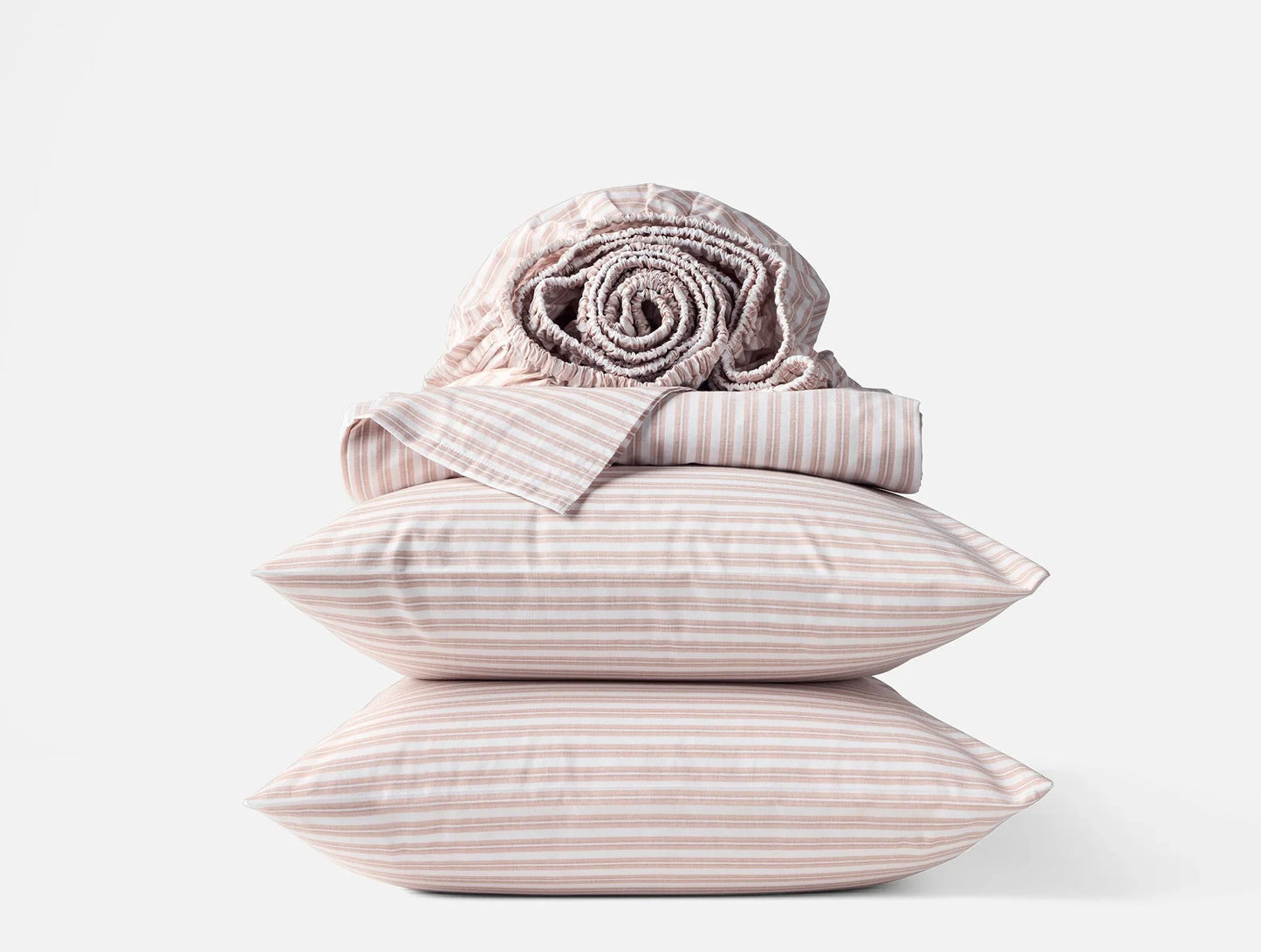 Coyuchi Full Praline Stripe Organic Crinkled Percale Sheet Set