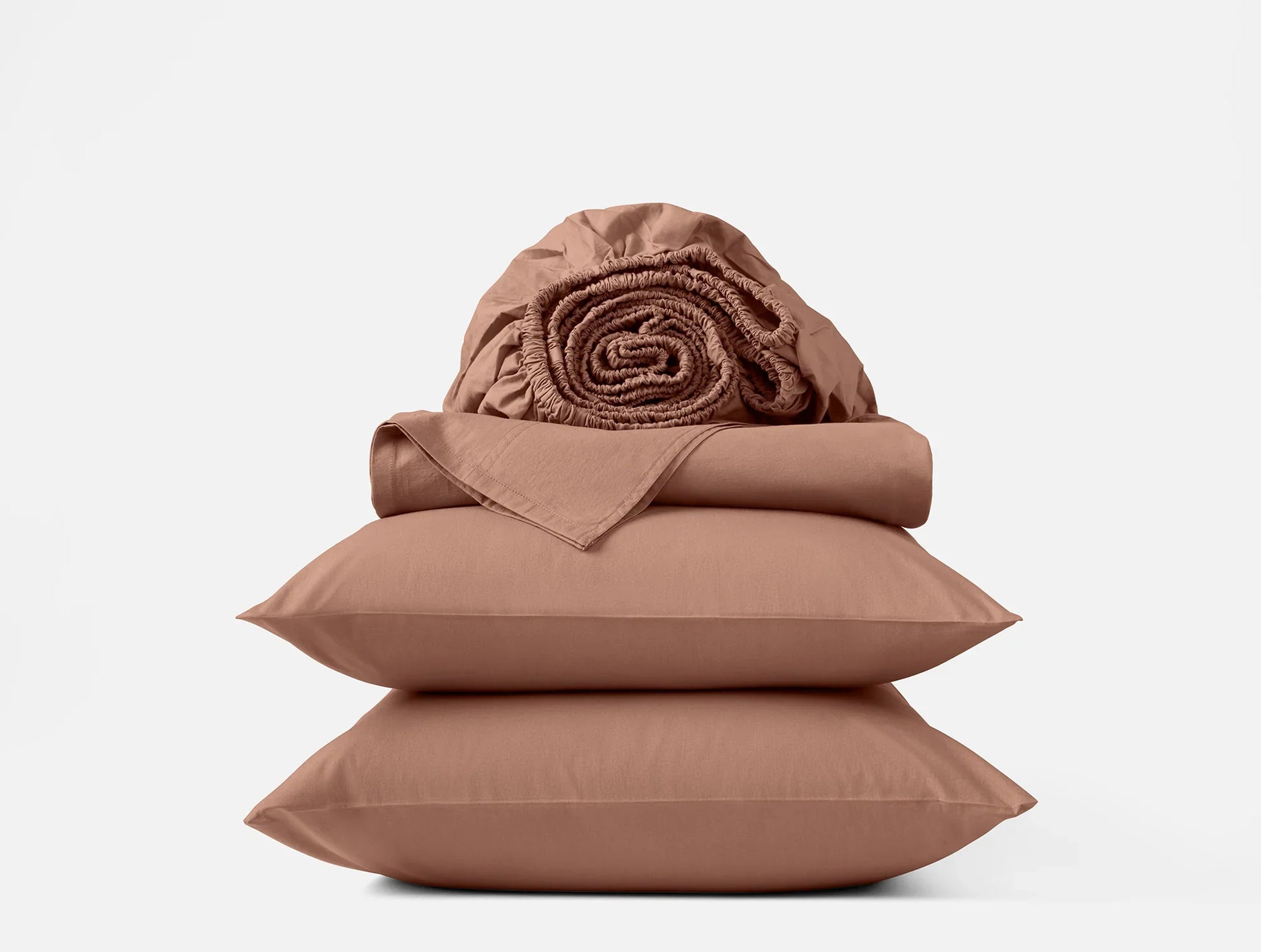 Coyuchi Queen Praline Solid Organic Crinkled Percale Sheet Set