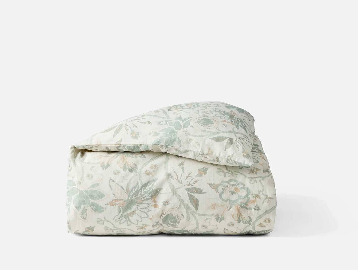 Coyuchi King Cal King Natural w Sage Sea Bloom Print Duvet Cover
