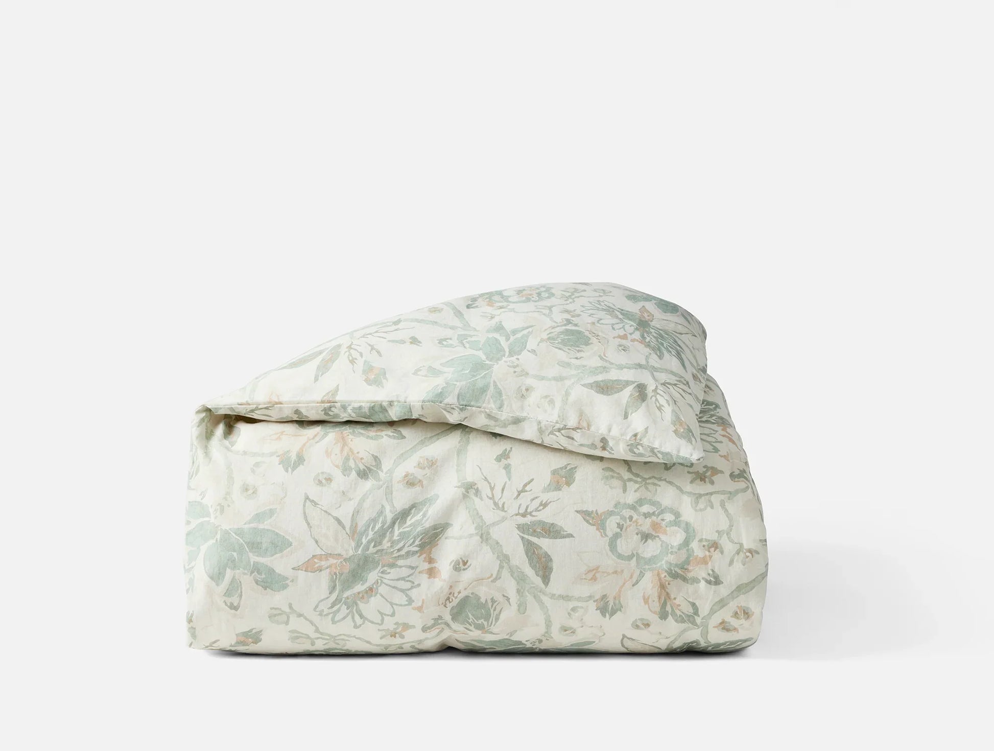 Coyuchi King Cal King Natural w Sage Sea Bloom Print Duvet Cover