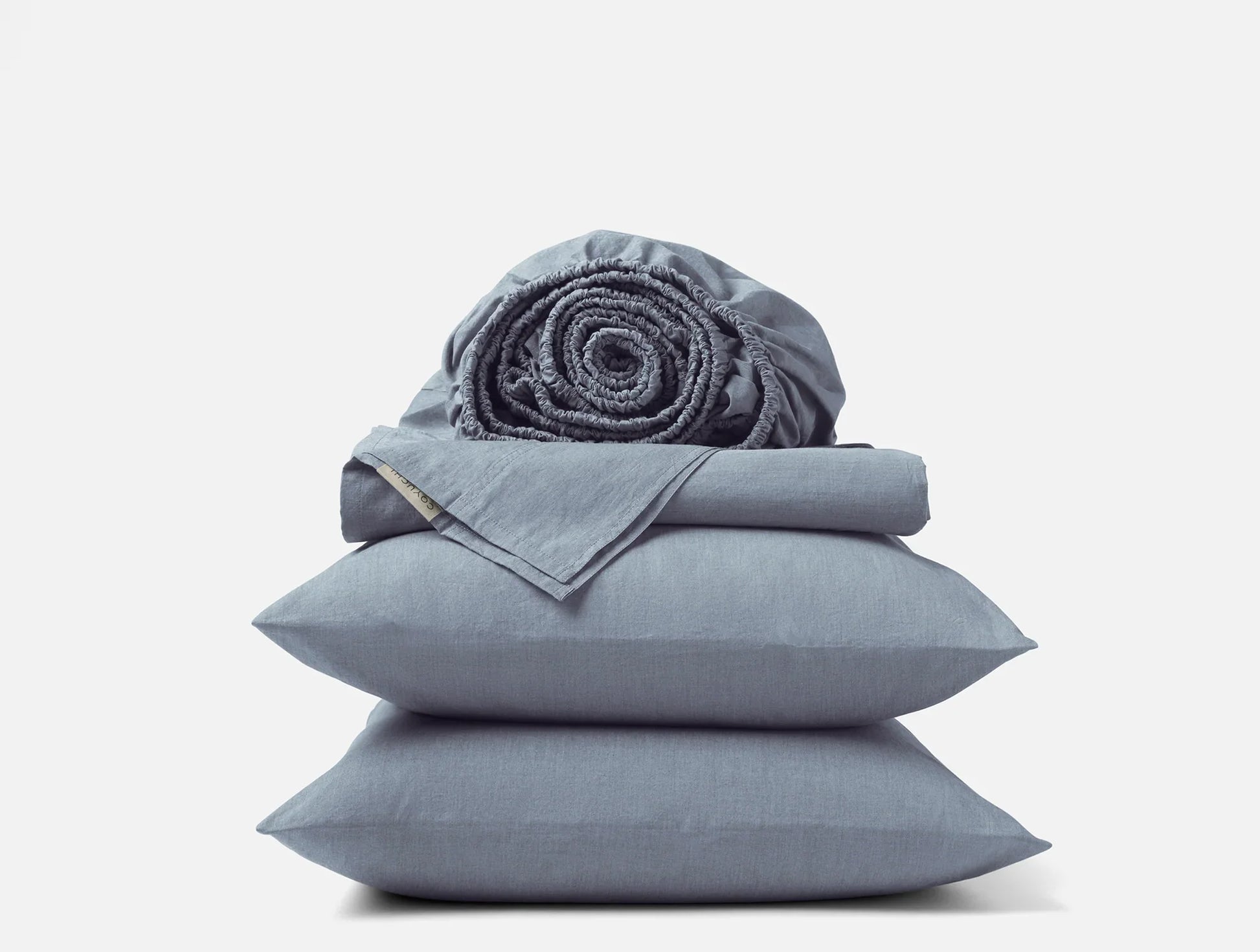 Coyuchi Twin Indigo Chambray Organic Crinkled Percale Sheet Set