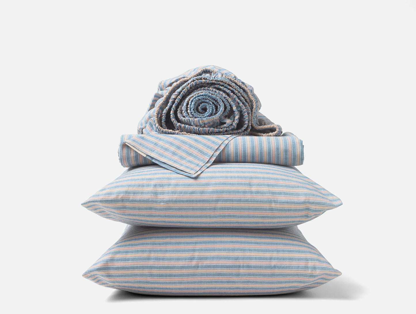 Coyuchi Queen Indigo Stripe Organic Crinkled Percale Sheet Set