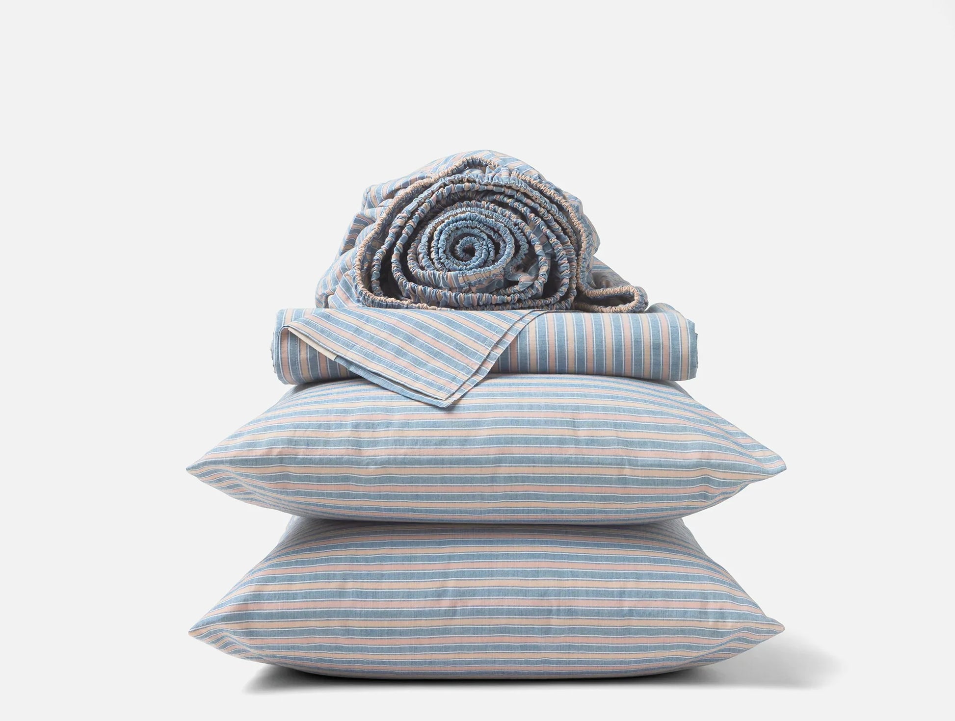 Coyuchi Full Indigo Stripe Organic Crinkled Percale Sheet Set