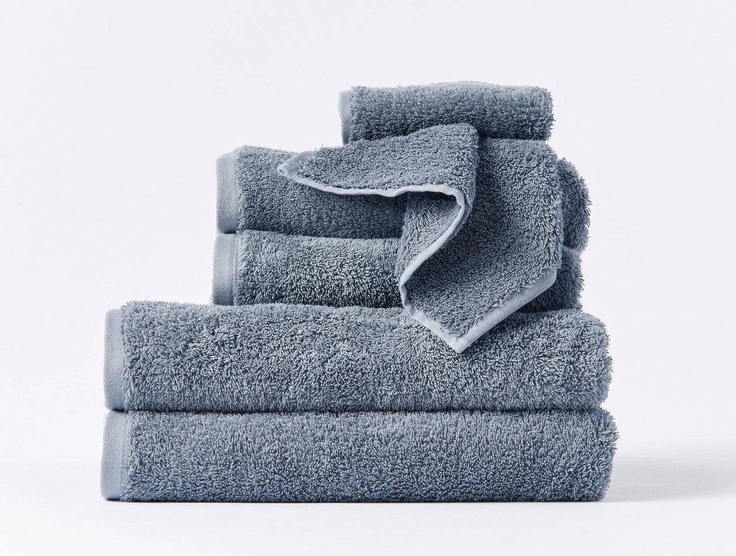 Coyuchi 6 pc Towel Set Steel Blue Cloud Loom Organic Towels & Bath Mat